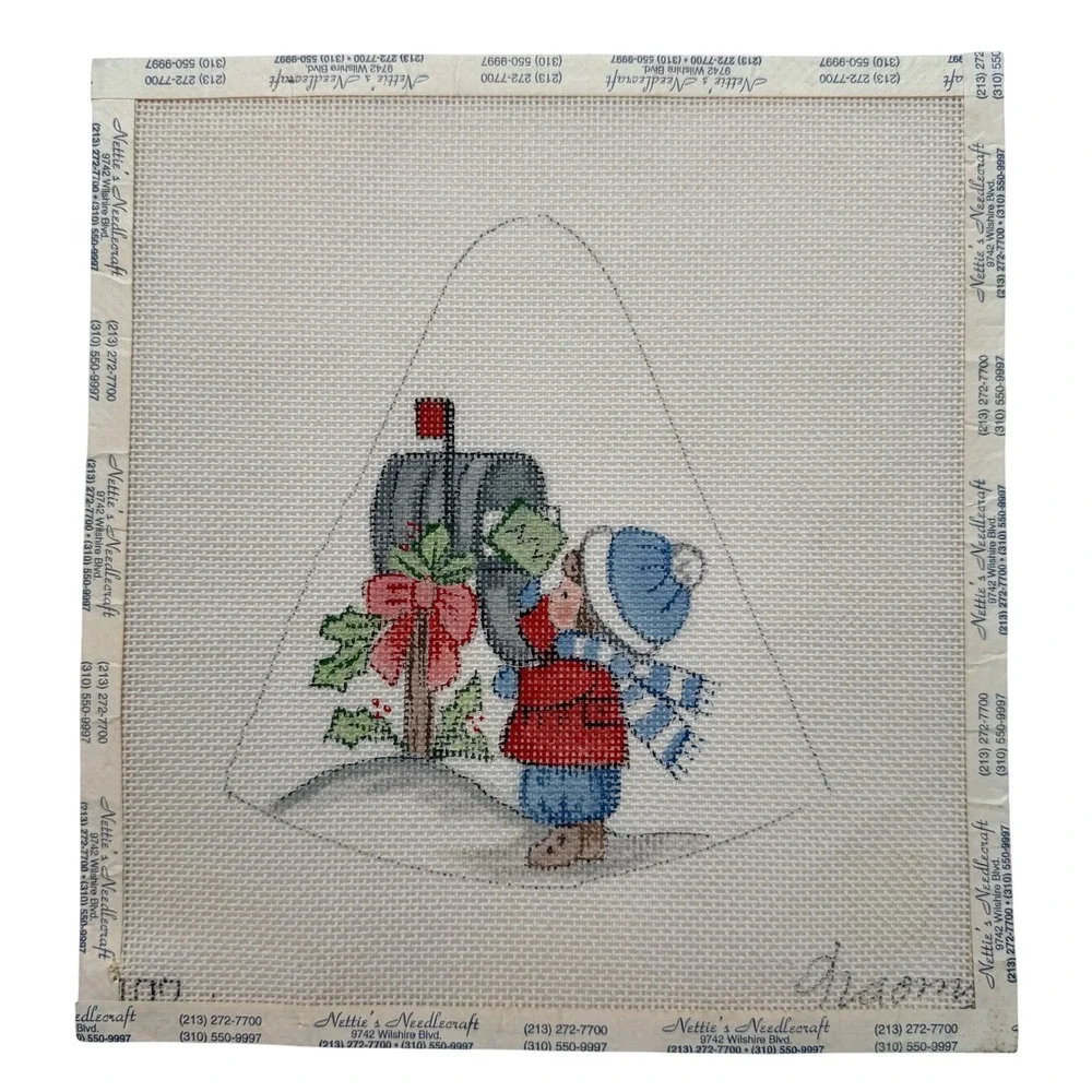 Naomi Needlepoint Christmas Bell Canvas Hand Painted Mailbox Child Winter 6x5.25